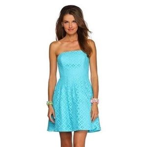 Blue Lilly Pulitzer Strapless XOXO Lace Mini Dress